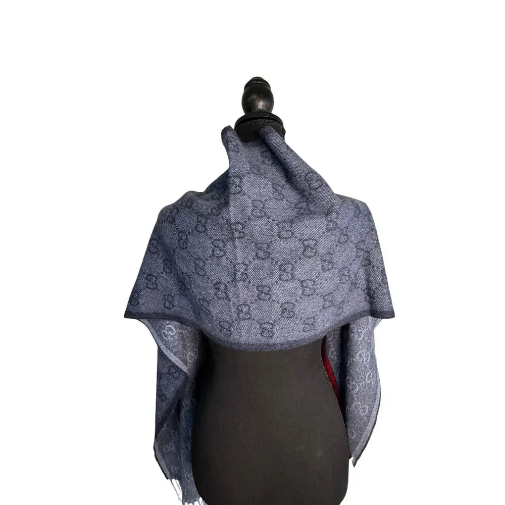 Gucci NWT Nikky Wool GG Monogram Web Stripe Scarf in Midnight Blue